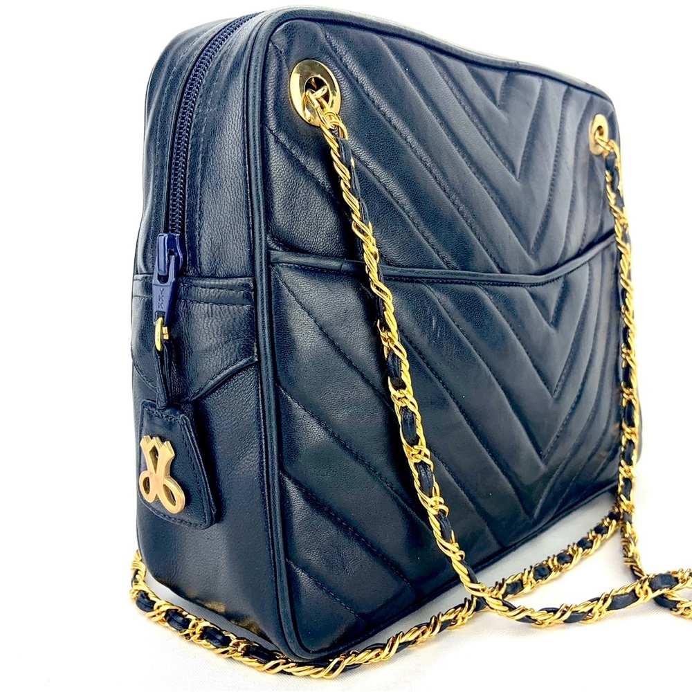 Jay Herbert NYC! Elegant Navy Blue Quilted Leather Shoulder Bag